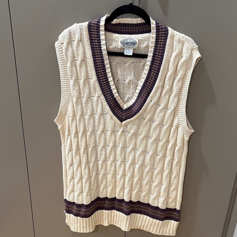 Britches V-Neck, Long Sweater Vest in Cream and Purple